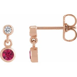 14K Rose Gold Lab-Grown Ruby & .05 CTW Natural Diamond Two-Stone Earrings