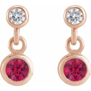 14K Rose Gold Lab-Grown Ruby & .05 CTW Natural Diamond Two-Stone Earrings – image 2