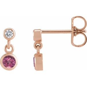 14K Rose Gold Natural Pink Tourmaline & .05 CTW Natural Diamond Two-Stone Earrings