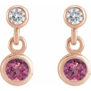 14K Rose Gold Natural Pink Tourmaline & .05 CTW Natural Diamond Two-Stone Earrings – image 2