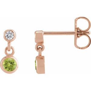 14K Rose Gold Natural Peridot & .05 CTW Natural Diamond Two-Stone Earrings