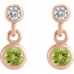 14K Rose Gold Natural Peridot & .05 CTW Natural Diamond Two-Stone Earrings – image 2