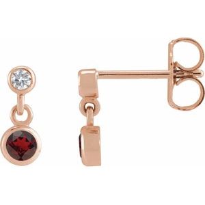 14K Rose Gold Natural Mozambique Garnet & .05 CTW Natural Diamond Two-Stone Earrings
