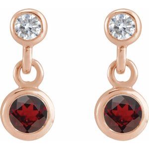 14K Rose Gold Natural Mozambique Garnet & .05 CTW Natural Diamond Two-Stone Earrings – image 2