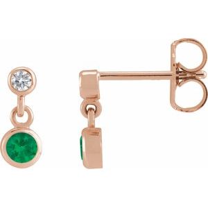14K Rose Gold Lab-Grown Emerald & .05 CTW Natural Diamond Two-Stone Earrings