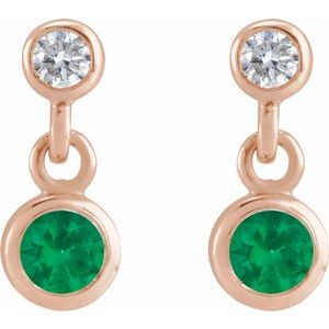 14K Rose Gold Natural Emerald & .05 CTW Natural Diamond Two-Stone Earrings – image 2
