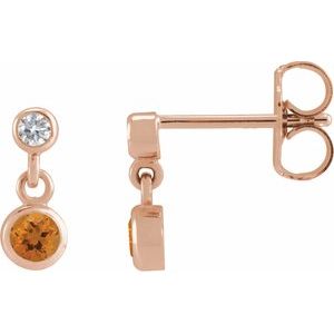 14K Rose Gold Natural Citrine & .05 CTW Natural Diamond Two-Stone Earrings