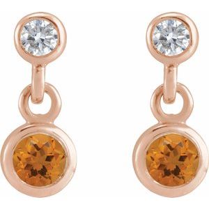14K Rose Gold Natural Citrine & .05 CTW Natural Diamond Two-Stone Earrings – image 2