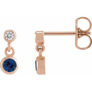 14K Rose Gold Natural Blue Sapphire & .05 CTW Natural Diamond Two-Stone Earrings