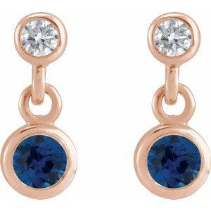 14K Rose Gold Lab-Grown Blue Sapphire & .05 CTW Natural Diamond Two-Stone Earrings – image 2