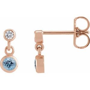 14K Rose Gold Natural Aquamarine & .05 CTW Natural Diamond Two-Stone Earrings