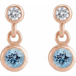 14K Rose Gold Natural Aquamarine & .05 CTW Natural Diamond Two-Stone Earrings