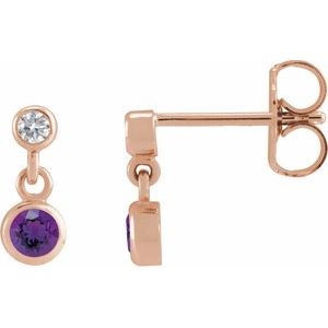 14K Rose Gold Natural Amethyst & .05 CTW Natural Diamond Two-Stone Earrings