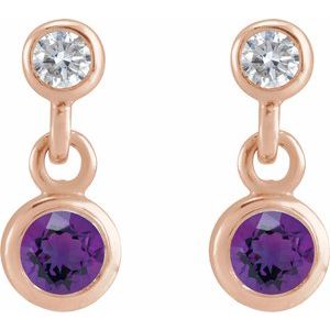14K Rose Gold Natural Amethyst & .05 CTW Natural Diamond Two-Stone Earrings – image 2