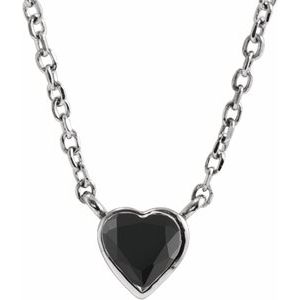 14K White Natural Black Onyx Bezel-Set 16-18" Necklace