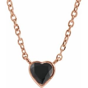 14K Rose Natural Black Onyx Bezel-Set 16-18" Necklace