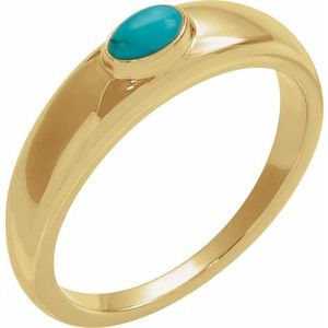 14K Yellow Gold Natural Turquoise Cabochon Dome Ring