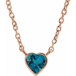 14K Rose Natural London Blue Topaz Bezel-Set 16-18" Necklace