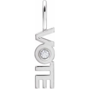 14K White Gold .03 CT Natural Diamond Vote Charm/Pendant