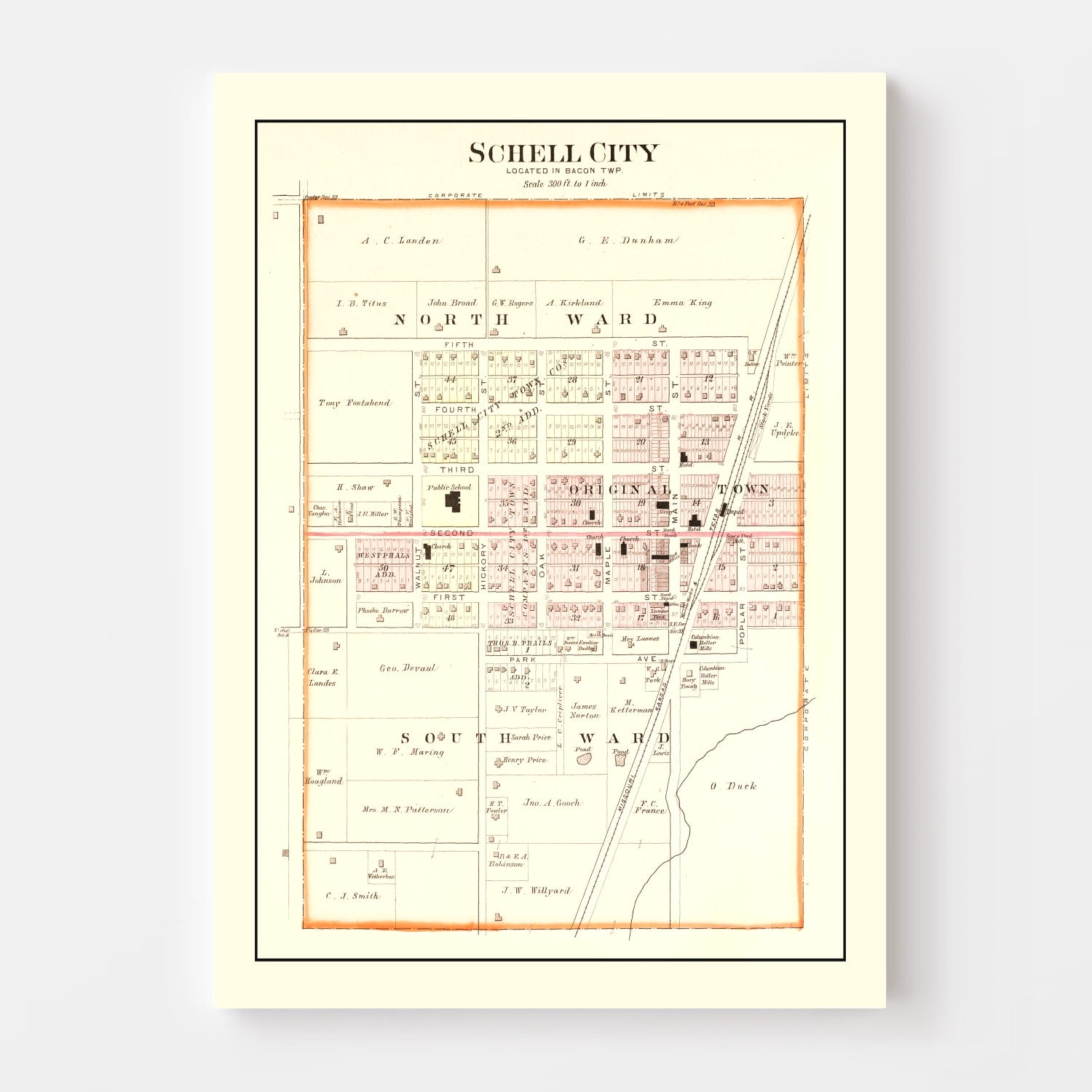 Vintage Map of Schell City, Missouri 1903