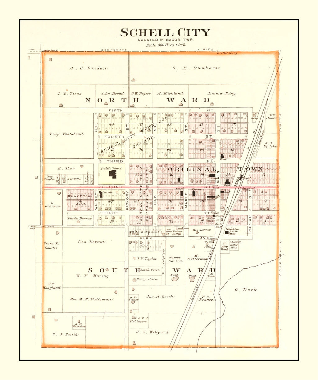 Vintage Map of Schell City, Missouri 1903