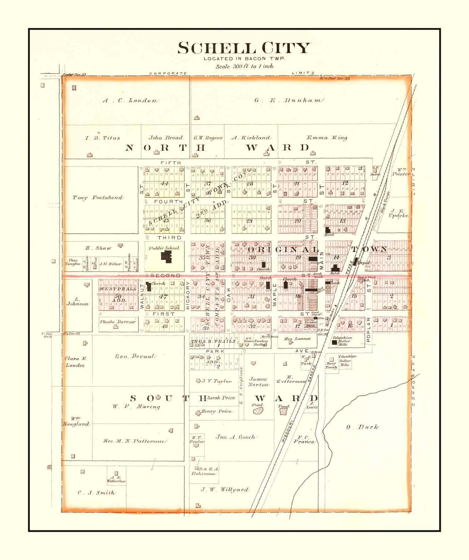 Vintage Map of Schell City, Missouri 1903