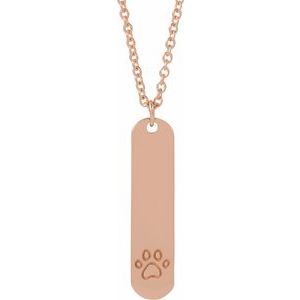 14K Rose Engravable Paw Print 16-18" Necklace