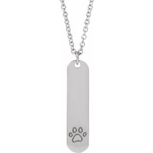 Sterling Silver Engravable Paw Print 16-18" Necklace