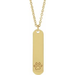 14K Yellow Engravable Paw Print 16-18" Necklace