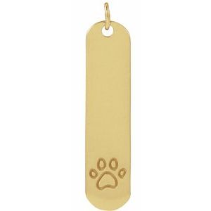14K Yellow Engravable Paw Print Pendant