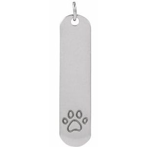 14K White Engravable Paw Print Pendant