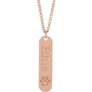 14K Rose Engravable Paw Print 16-18" Necklace