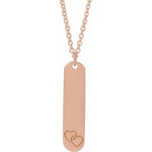 14K Rose Engravable Interlocking Hearts 16-18" Necklace
