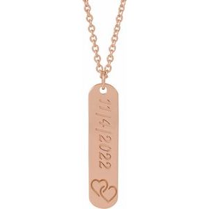 14K Rose Engravable Interlocking Hearts 16-18" Necklace