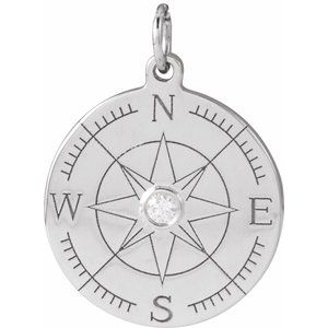 Accented Compass Necklace or Pendant