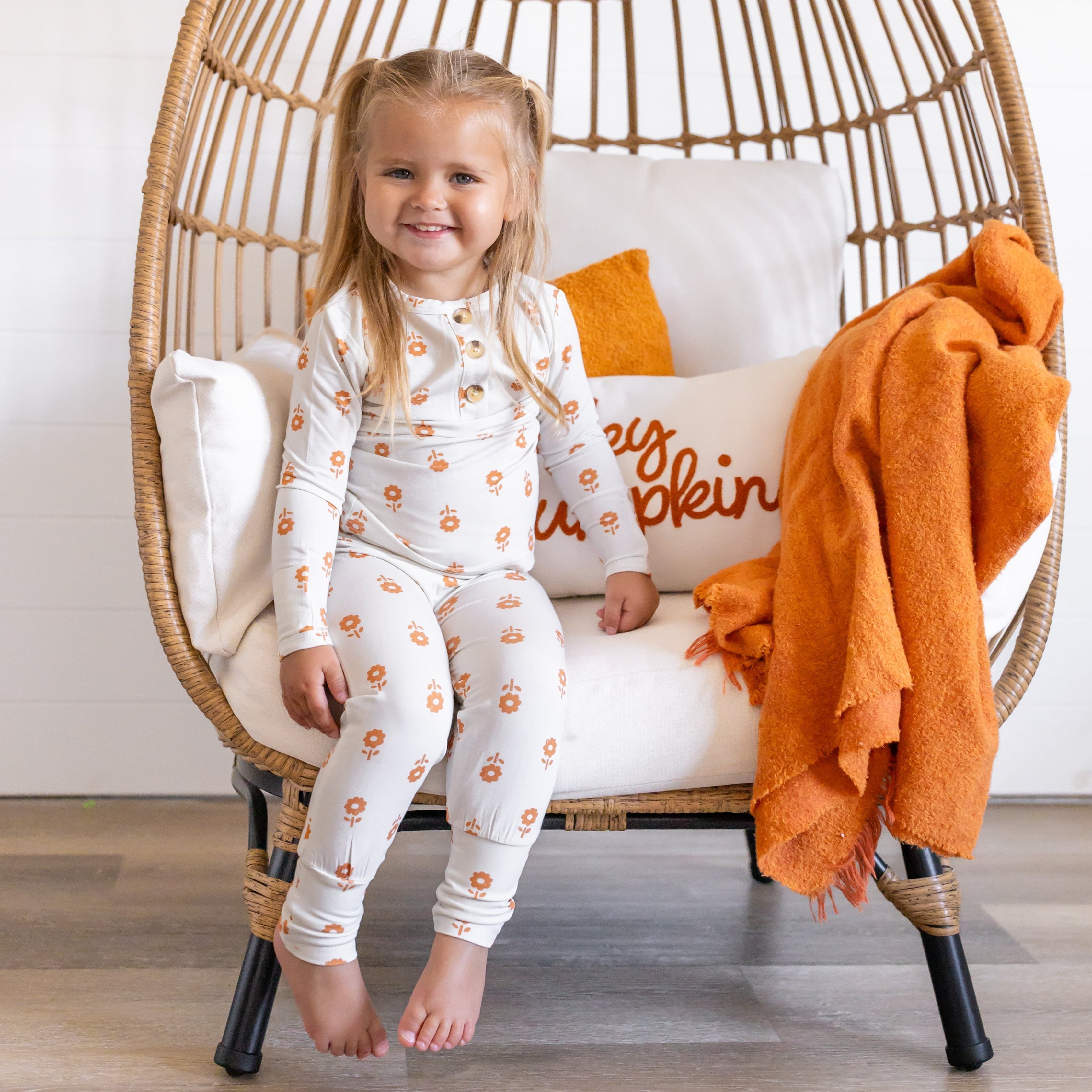 Orange Posie 2pc Bamboo Pajamas for Kids - Sizes Newborn & Up!