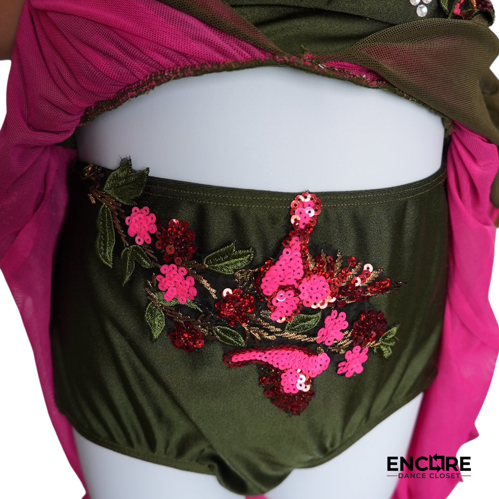 Olive Green and Pink Floral Lyrical