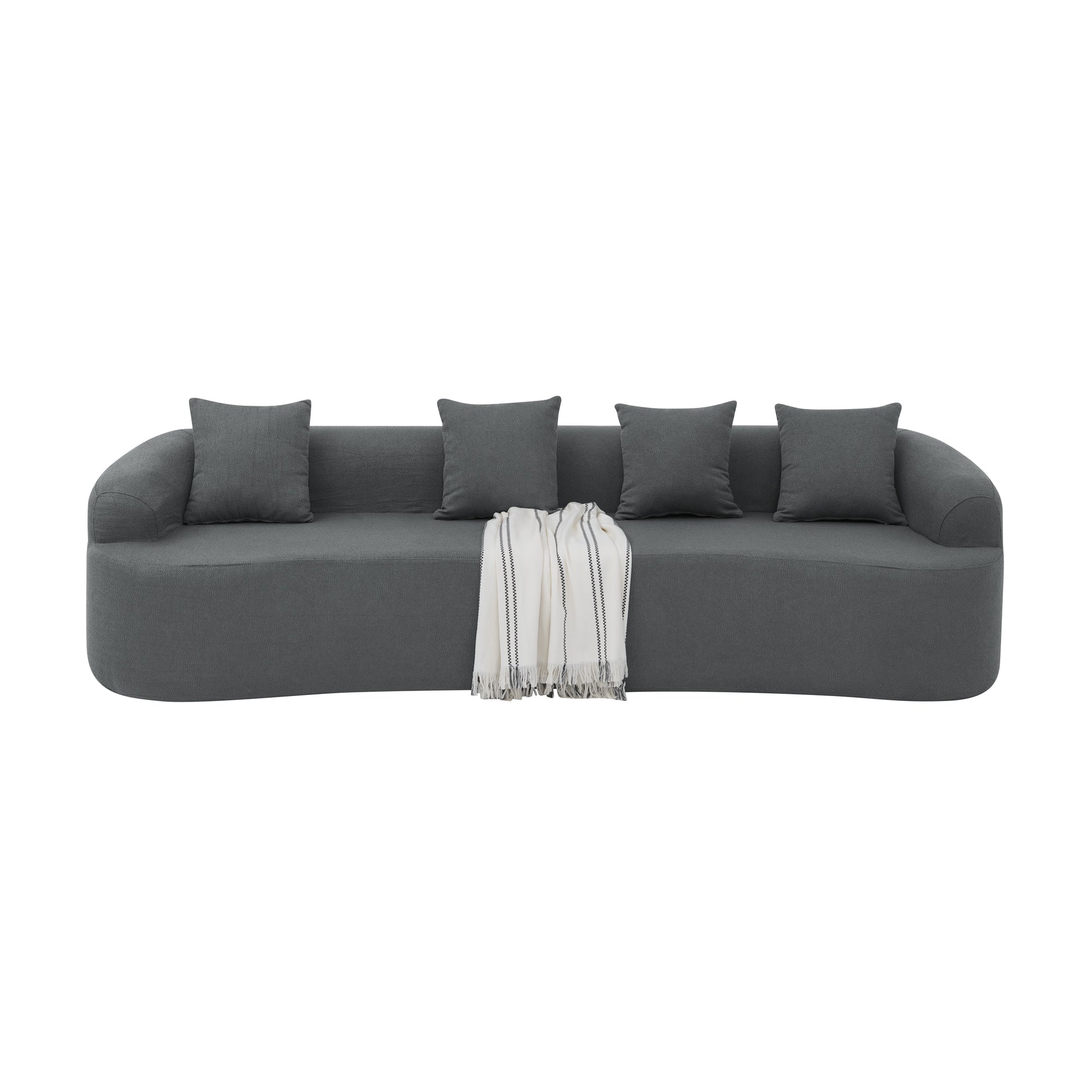 Curved Modular Sectional Sofa in Lamb's Wool Fabric, Modern Minimalist Style, Compressed (No Assembly Required), Comfy for Living Room & Bedroom - Gray