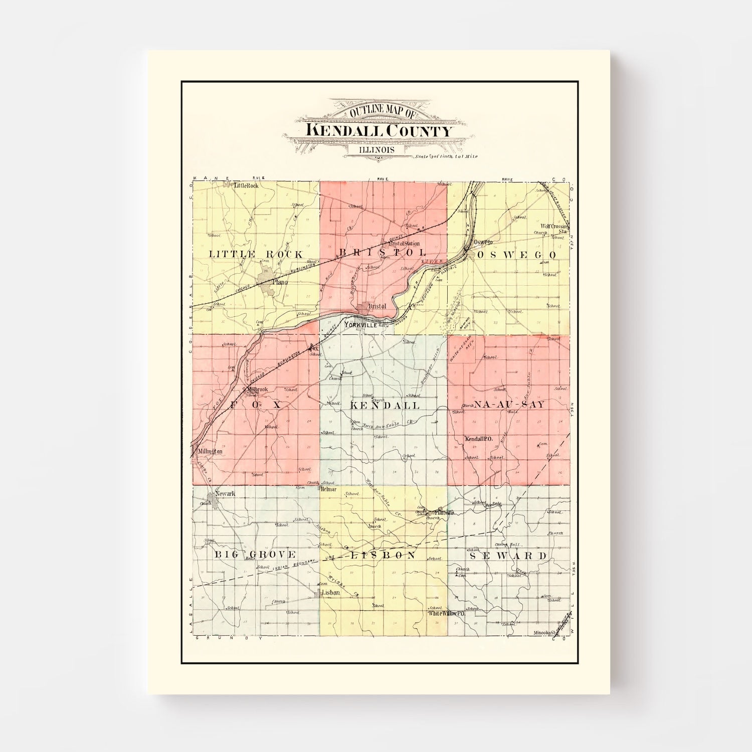 Vintage Map of Kendall County, Illinois 1903