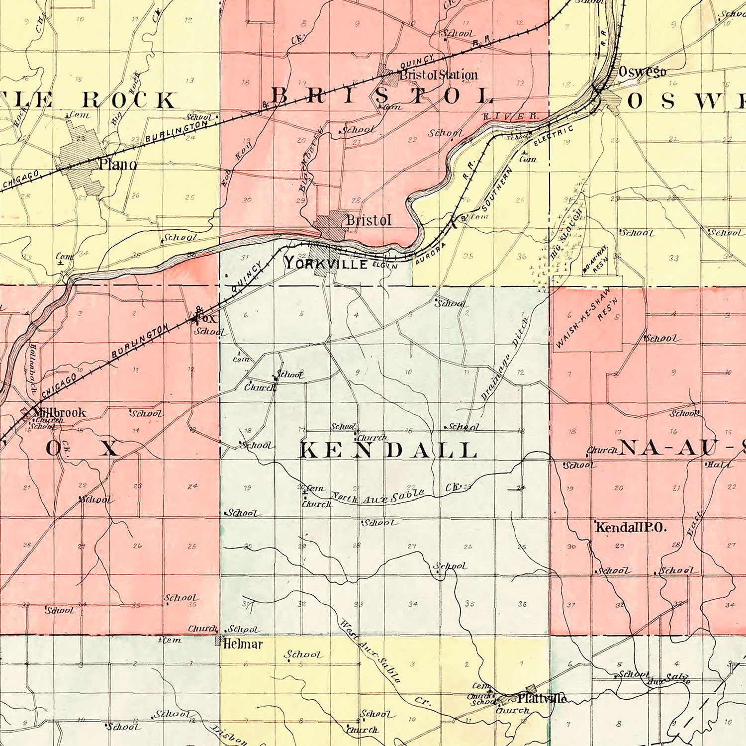 Vintage Map of Kendall County, Illinois 1903