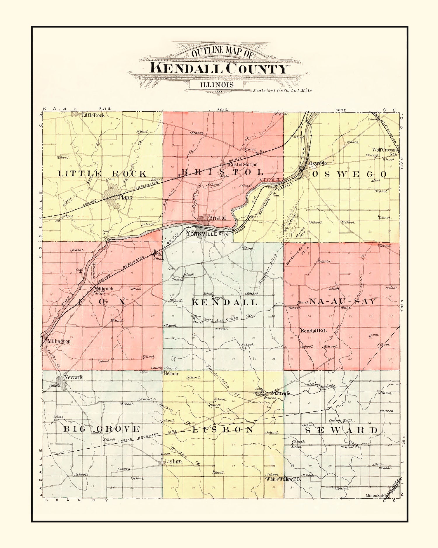 Vintage Map of Kendall County, Illinois 1903