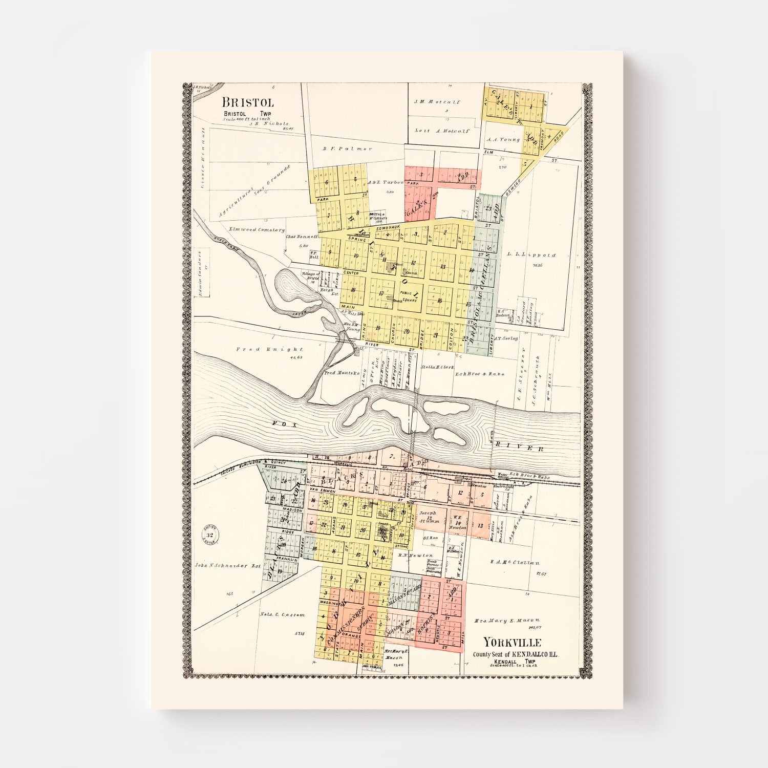 Vintage Map of Bristol, Illinois 1903