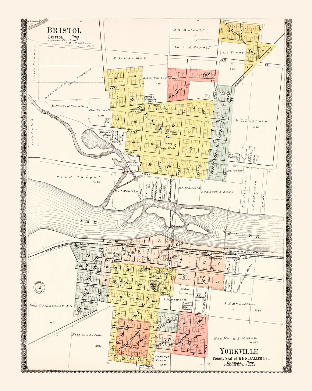 Vintage Map of Bristol, Illinois 1903