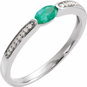 14K White Gold Imitation Emerald & .05 CTW Natural Diamond Ring
