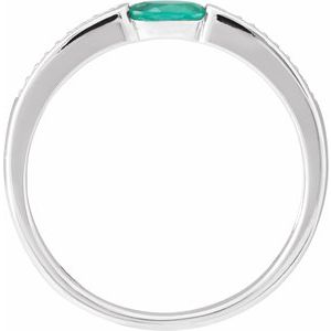 14K White Gold Imitation Emerald & .05 CTW Natural Diamond Ring