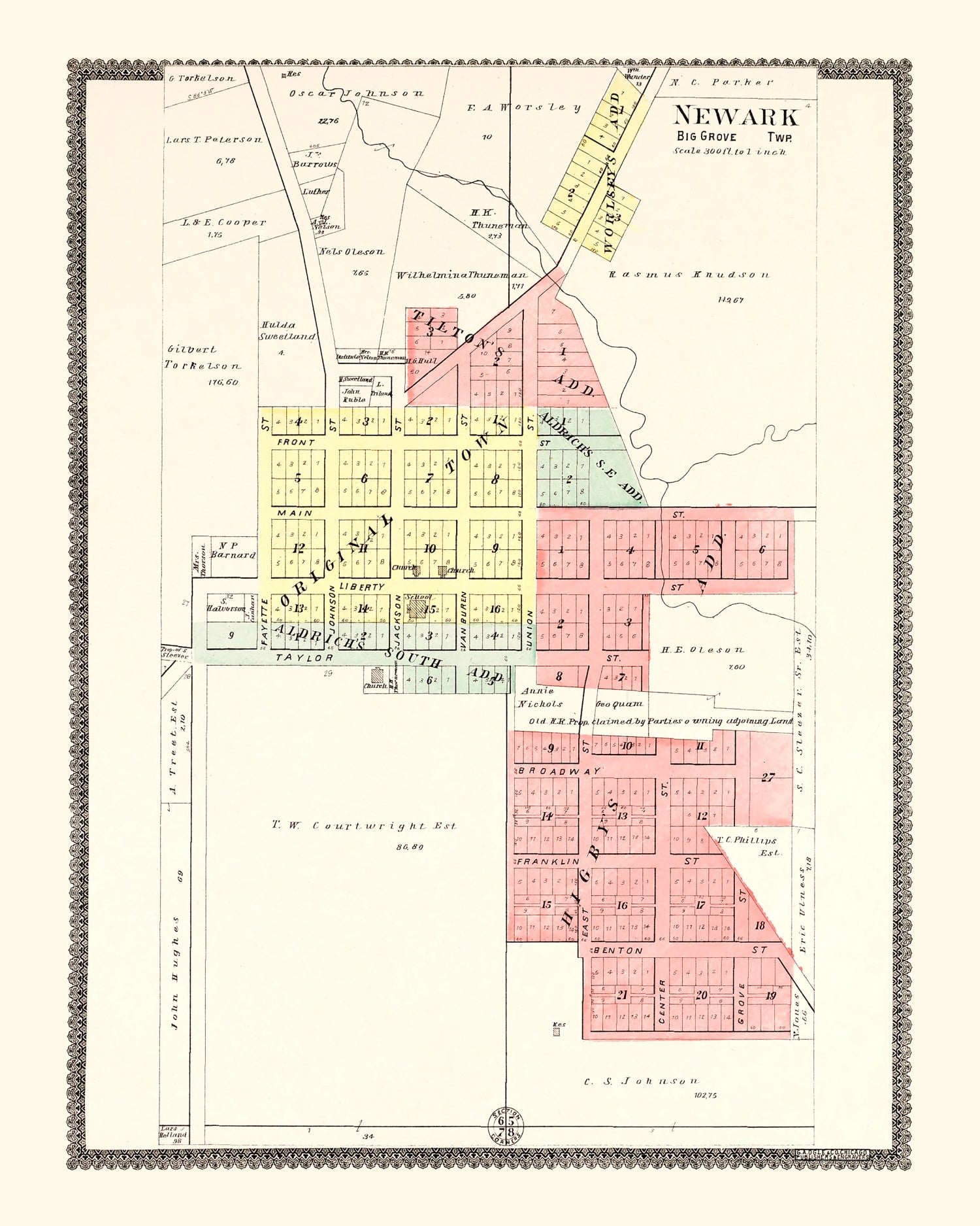 Vintage Map of Newark, Illinois 1903