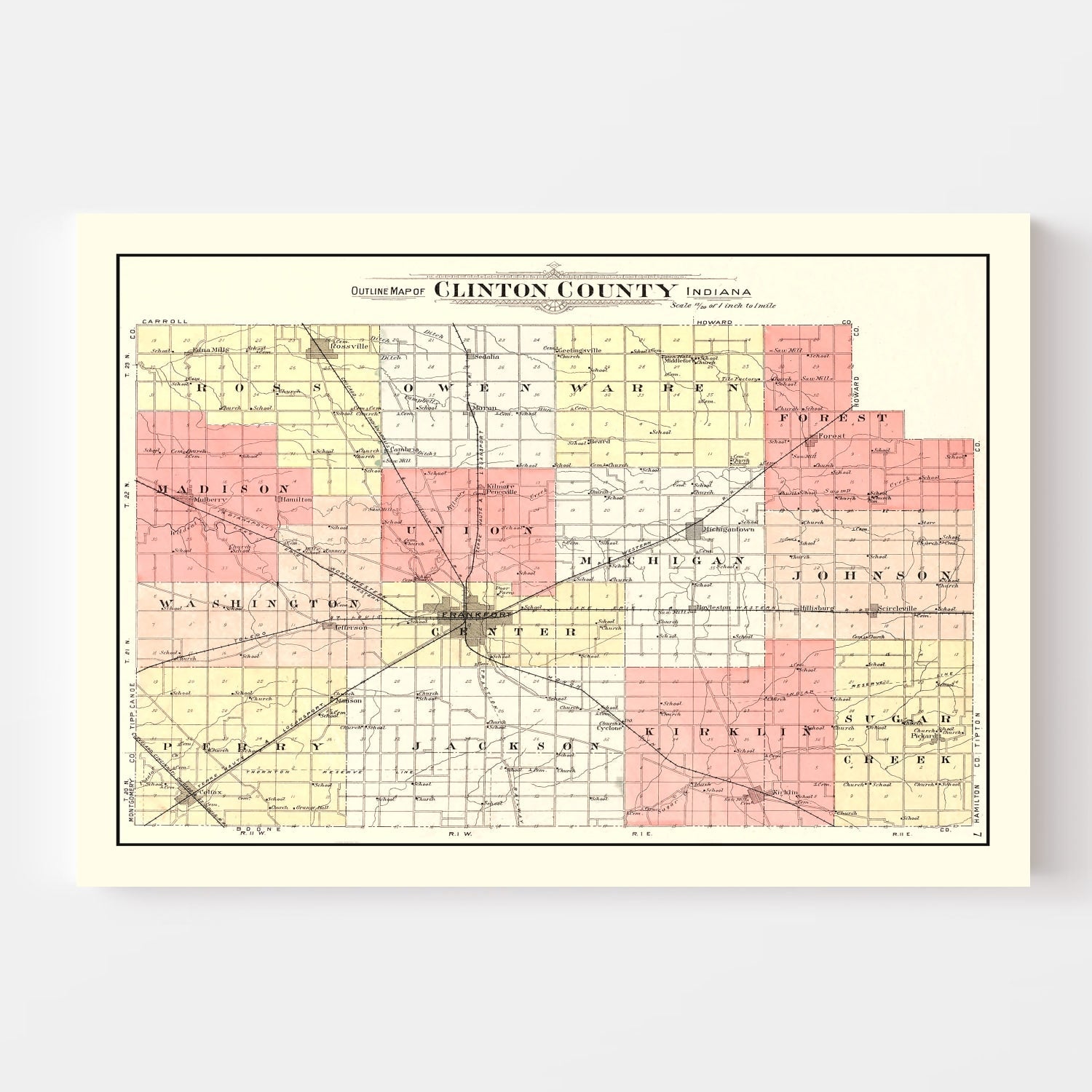 Vintage Map of Clinton County, Indiana 1903