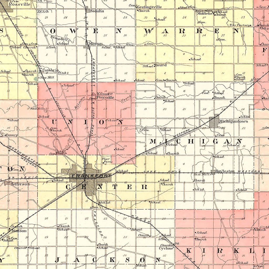 Vintage Map of Clinton County, Indiana 1903