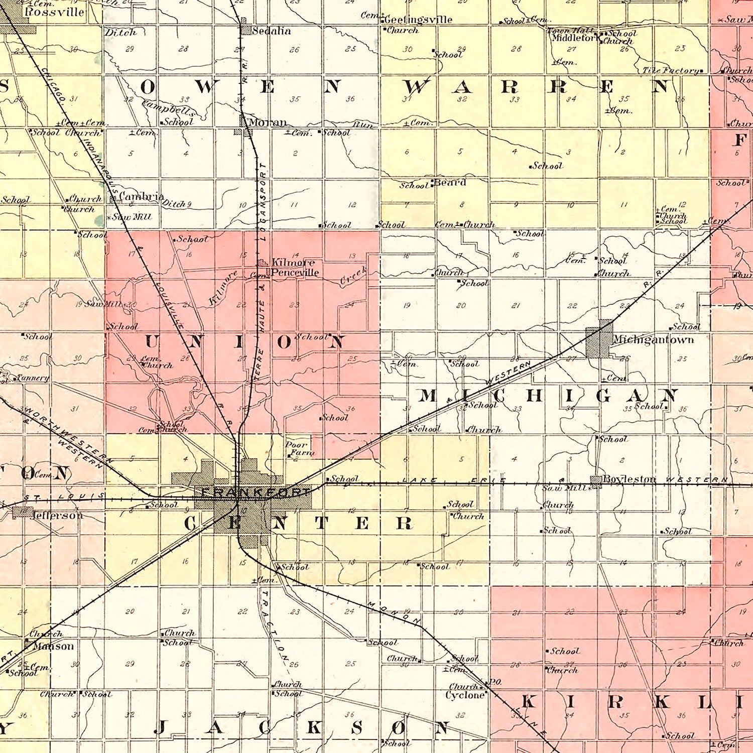 Vintage Map of Clinton County, Indiana 1903