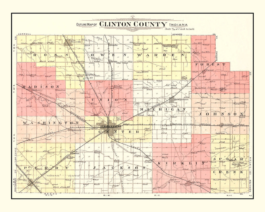 Vintage Map of Clinton County, Indiana 1903